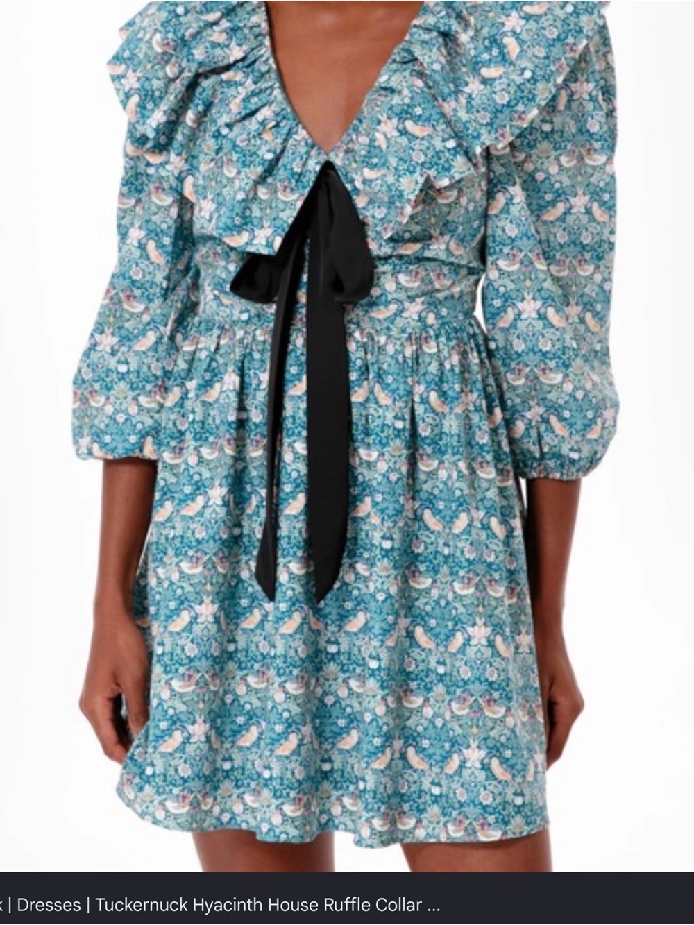 Hyacinth House Teal Floral Ruffle Tie-Front Mini Dress